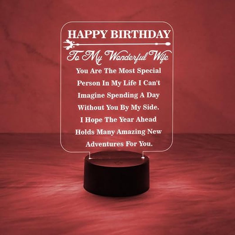 Happy Birthday to My Wonderful Wife Gift Led Lamp | 7 Color Changing Light with On/Off Touch Button |